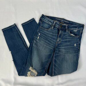 American Eagle Next Level Stretch Ripped Dark Wash Skinny Jeans - Size 8